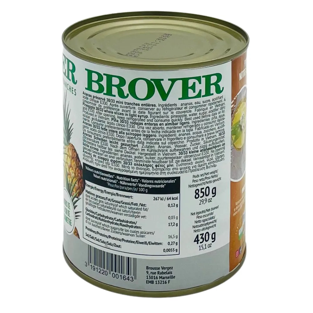 Mini tranches d'ananas au sirop Brover 850g - Secret des chefs