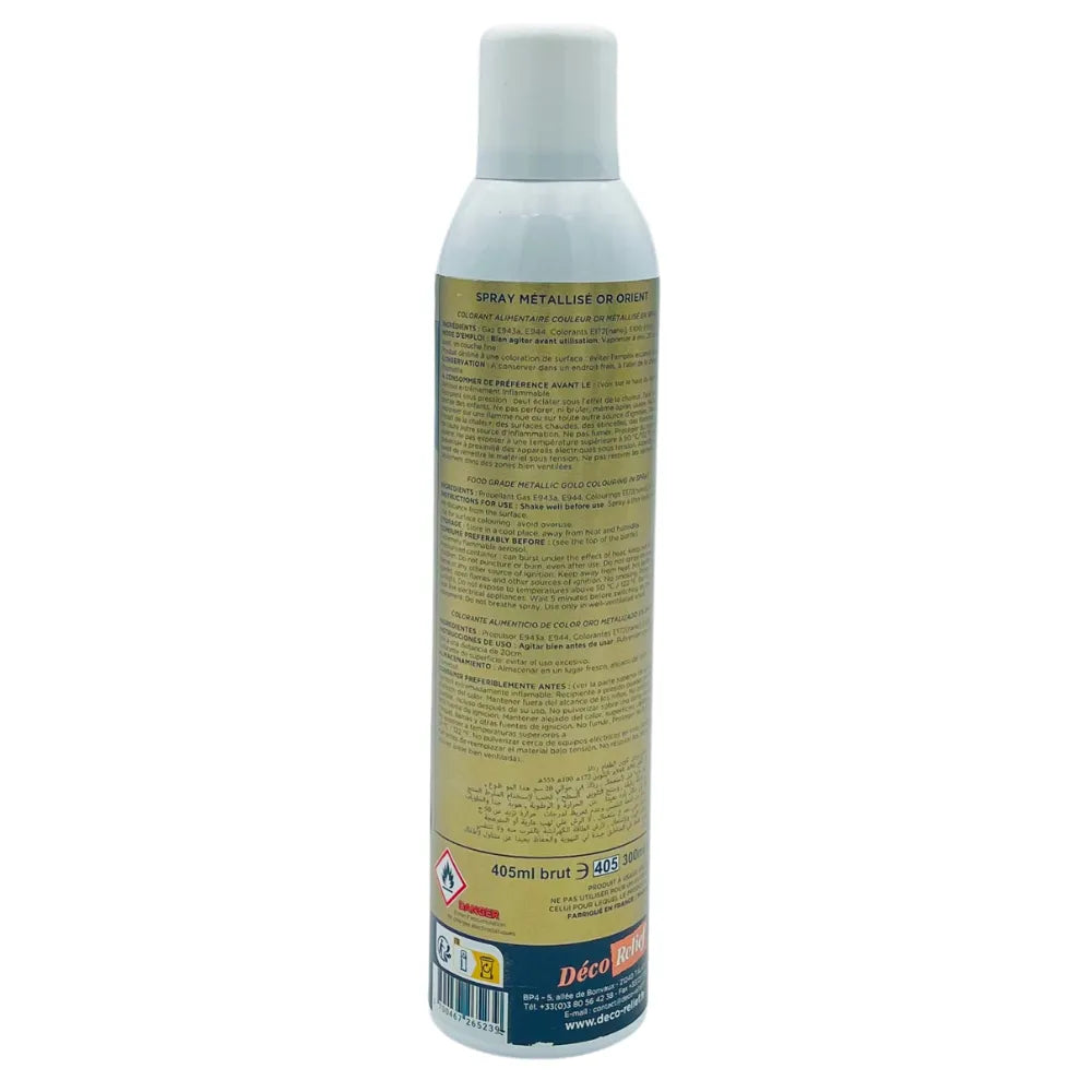 Spray Vernis Doré Orient Métallisé Alimentaire Déco Relief - 400ml - Secret des chefs