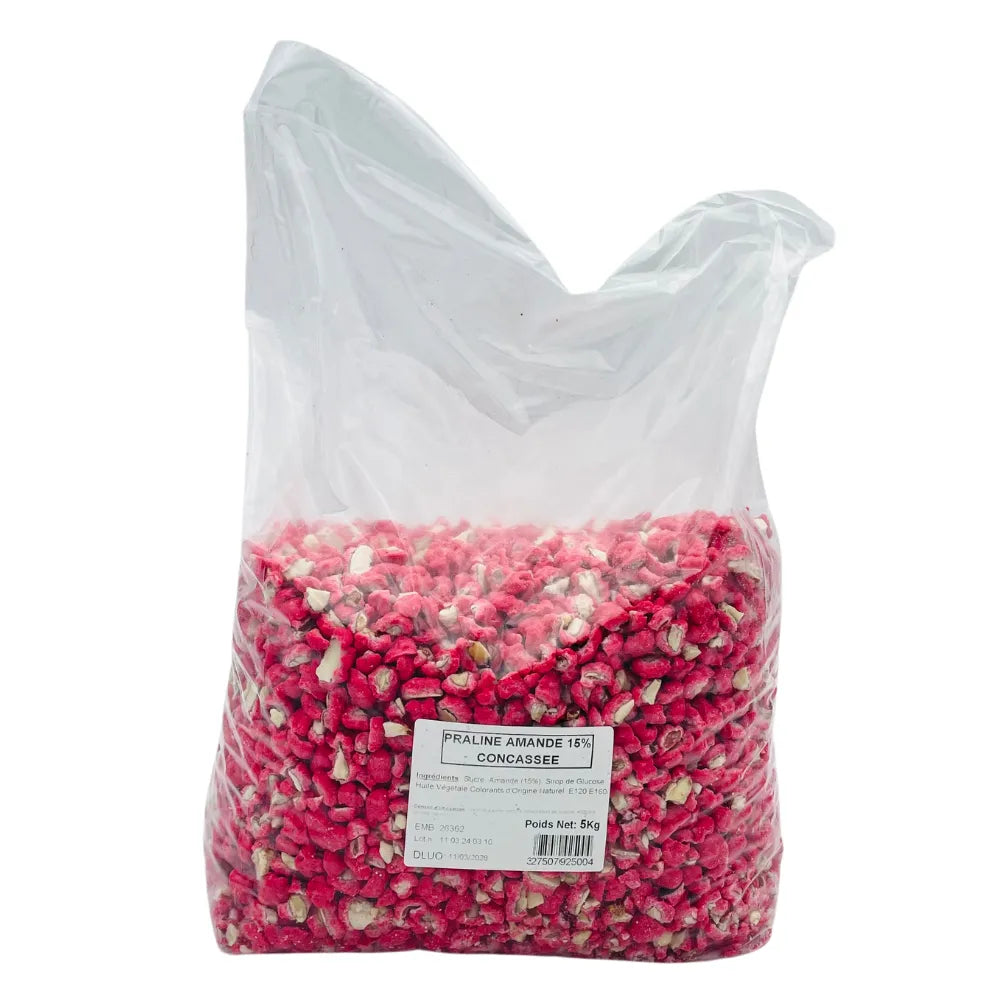 Pralines Rouges Concassées 15% Amandes 5 kg - Secret des chefs