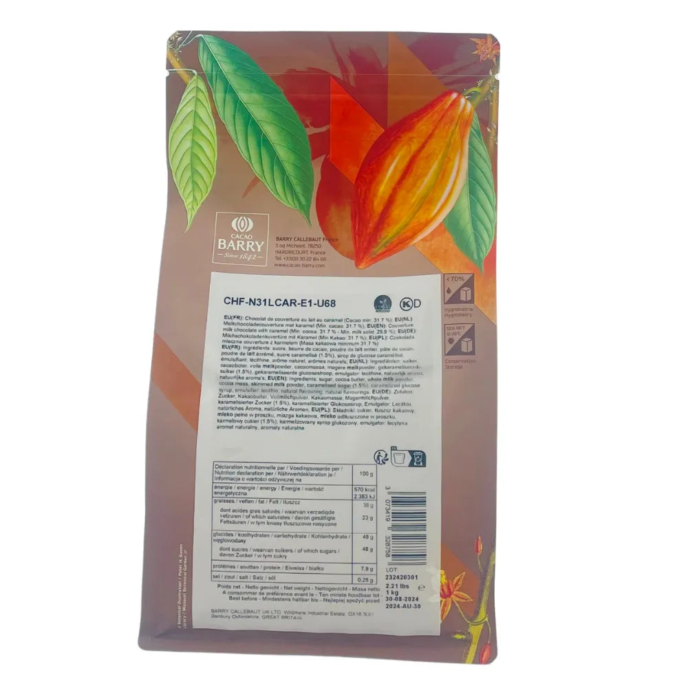 Chocolat de Couverture au Lait Cacao Barry Lactée Caramel 31% - 1 kg - Secret des chefs